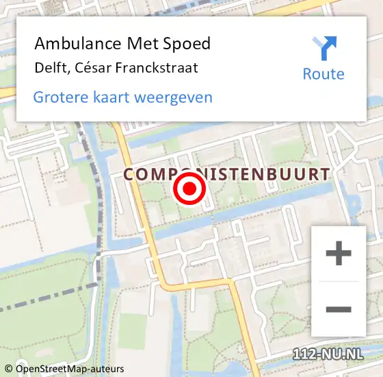 Locatie op kaart van de 112 melding: Ambulance Met Spoed Naar Delft, César Franckstraat op 10 oktober 2023 23:32
