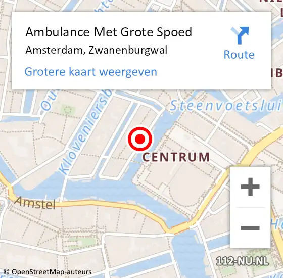 Locatie op kaart van de 112 melding: Ambulance Met Grote Spoed Naar Amsterdam, Zwanenburgwal op 11 oktober 2023 03:33