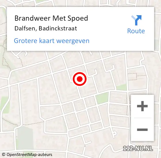 Locatie op kaart van de 112 melding: Brandweer Met Spoed Naar Dalfsen, Badinckstraat op 11 oktober 2023 06:48