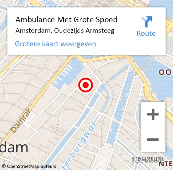Locatie op kaart van de 112 melding: Ambulance Met Grote Spoed Naar Amsterdam, Oudezijds Armsteeg op 11 oktober 2023 09:05