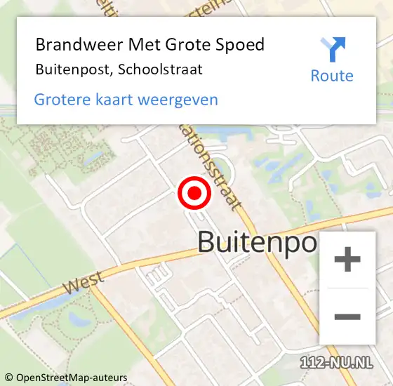 Locatie op kaart van de 112 melding: Brandweer Met Grote Spoed Naar Buitenpost, Schoolstraat op 11 september 2014 09:49