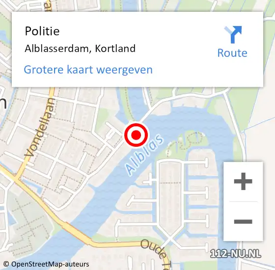Locatie op kaart van de 112 melding: Politie Alblasserdam, Kortland op 11 oktober 2023 12:42