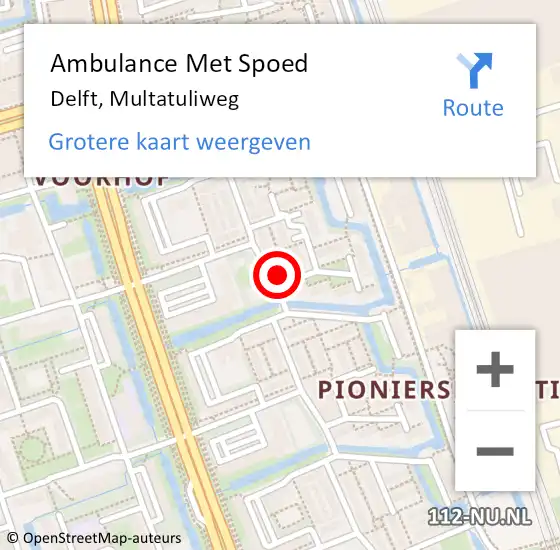 Locatie op kaart van de 112 melding: Ambulance Met Spoed Naar Delft, Multatuliweg op 11 oktober 2023 12:46