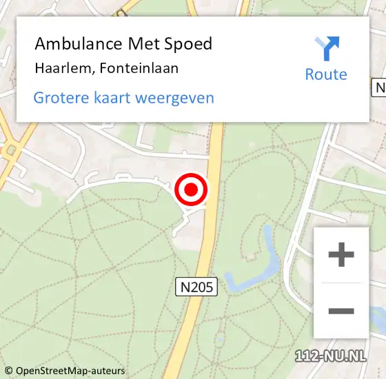 Locatie op kaart van de 112 melding: Ambulance Met Spoed Naar Haarlem, Fonteinlaan op 11 oktober 2023 13:07
