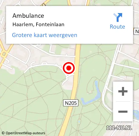 Locatie op kaart van de 112 melding: Ambulance Haarlem, Fonteinlaan op 11 oktober 2023 13:08