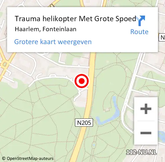 Locatie op kaart van de 112 melding: Trauma helikopter Met Grote Spoed Naar Haarlem, Fonteinlaan op 11 oktober 2023 13:10