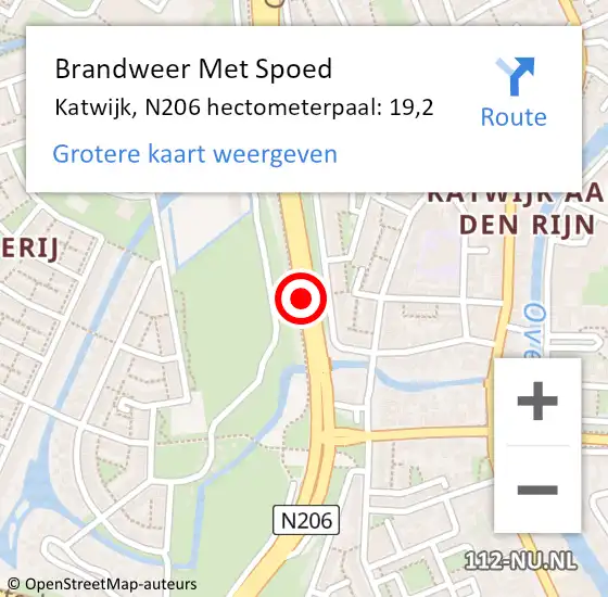 Locatie op kaart van de 112 melding: Brandweer Met Spoed Naar Katwijk, N206 hectometerpaal: 19,2 op 11 oktober 2023 14:17