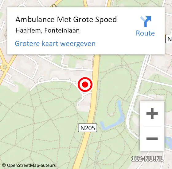 Locatie op kaart van de 112 melding: Ambulance Met Grote Spoed Naar Haarlem, Fonteinlaan op 11 oktober 2023 14:41