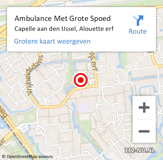 Locatie op kaart van de 112 melding: Ambulance Met Grote Spoed Naar Capelle aan den IJssel, Alouette erf op 11 oktober 2023 15:05