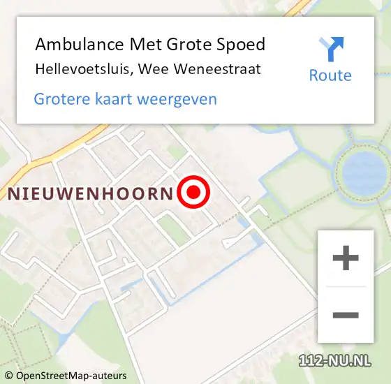 Locatie op kaart van de 112 melding: Ambulance Met Grote Spoed Naar Hellevoetsluis, Wee Weneestraat op 11 oktober 2023 15:17