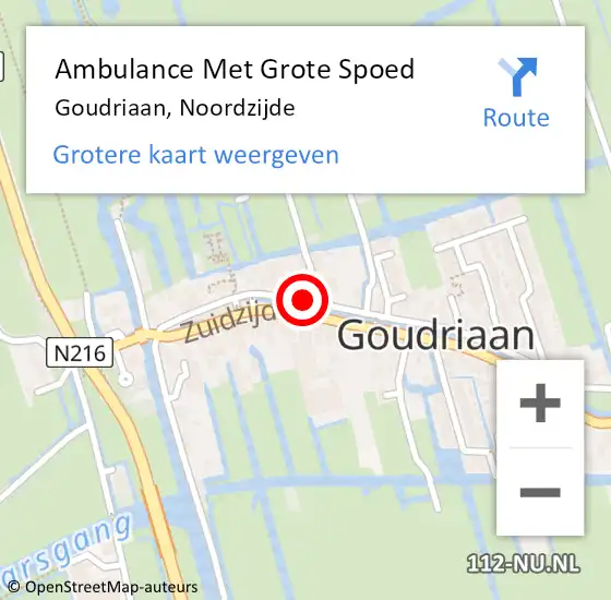Locatie op kaart van de 112 melding: Ambulance Met Grote Spoed Naar Goudriaan, Noordzijde op 11 oktober 2023 15:45
