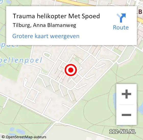 Locatie op kaart van de 112 melding: Trauma helikopter Met Spoed Naar Tilburg, Anna Blamanweg op 11 oktober 2023 15:52
