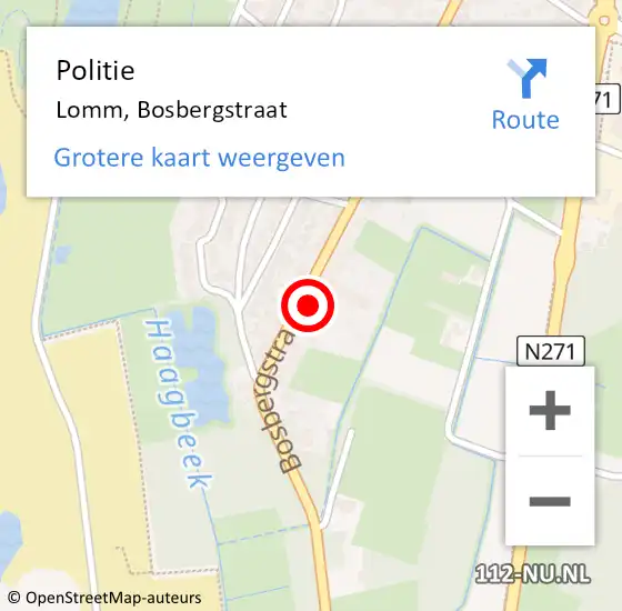 Locatie op kaart van de 112 melding: Politie Lomm, Bosbergstraat op 11 oktober 2023 16:21