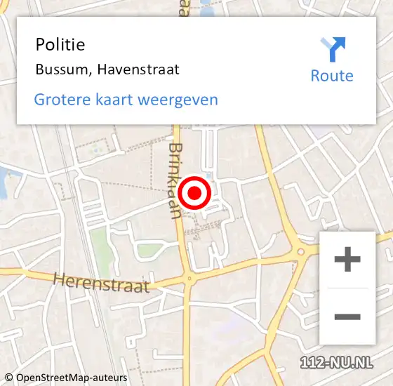 Locatie op kaart van de 112 melding: Politie Bussum, Havenstraat op 11 oktober 2023 17:06