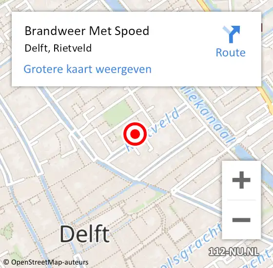 Locatie op kaart van de 112 melding: Brandweer Met Spoed Naar Delft, Rietveld op 11 oktober 2023 18:05