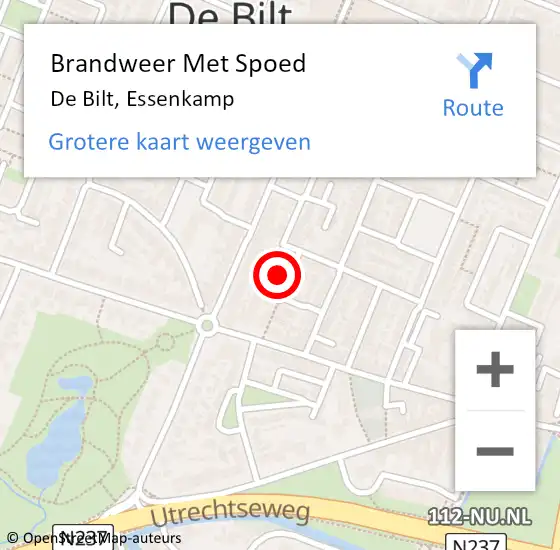 Locatie op kaart van de 112 melding: Brandweer Met Spoed Naar De Bilt, Essenkamp op 11 oktober 2023 18:50