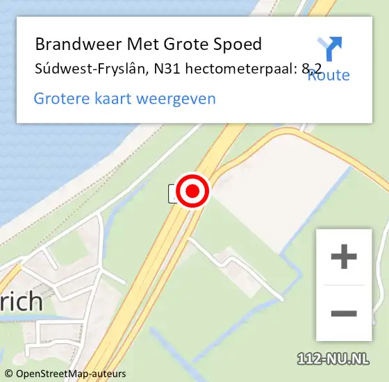 Locatie op kaart van de 112 melding: Brandweer Met Grote Spoed Naar Súdwest-Fryslân, N31 hectometerpaal: 8,2 op 11 oktober 2023 19:37