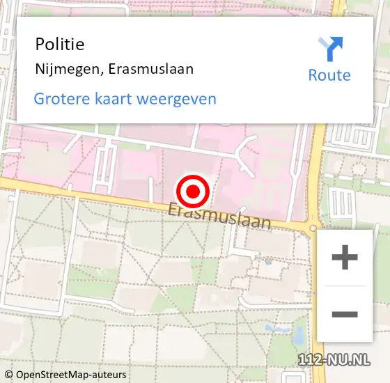 Locatie op kaart van de 112 melding: Politie Nijmegen, Erasmuslaan op 11 oktober 2023 19:41