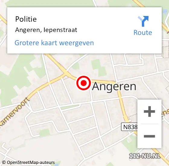 Locatie op kaart van de 112 melding: Politie Angeren, Iepenstraat op 11 oktober 2023 21:29