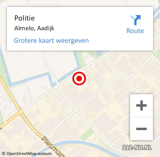 Locatie op kaart van de 112 melding: Politie Almelo, Aadijk op 11 oktober 2023 22:07