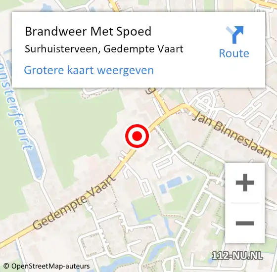Locatie op kaart van de 112 melding: Brandweer Met Spoed Naar Surhuisterveen, Gedempte Vaart op 11 oktober 2023 23:45