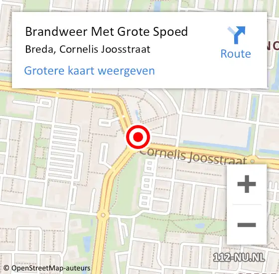 Locatie op kaart van de 112 melding: Brandweer Met Grote Spoed Naar Breda, Cornelis Joosstraat op 12 oktober 2023 02:12