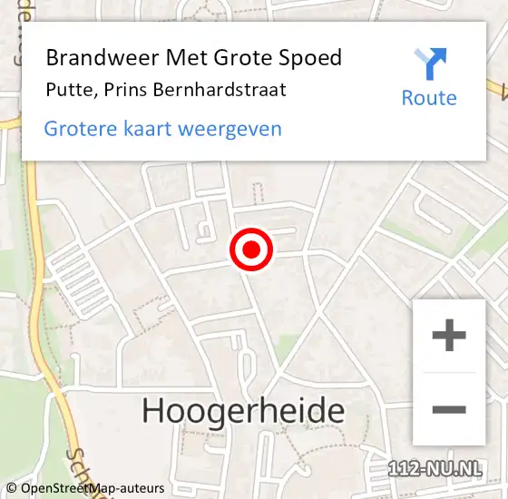 Locatie op kaart van de 112 melding: Brandweer Met Grote Spoed Naar Putte, Prins Bernhardstraat op 12 oktober 2023 05:57