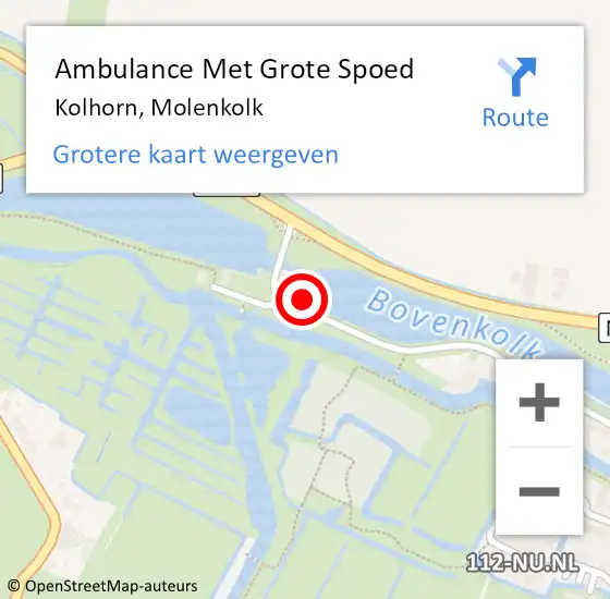 Locatie op kaart van de 112 melding: Ambulance Met Grote Spoed Naar Kolhorn, Molenkolk op 12 oktober 2023 06:22