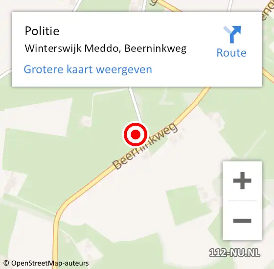 Locatie op kaart van de 112 melding: Politie Winterswijk Meddo, Beerninkweg op 12 oktober 2023 07:18