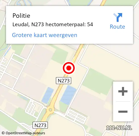 Locatie op kaart van de 112 melding: Politie Leudal, N273 hectometerpaal: 54 op 12 oktober 2023 07:58