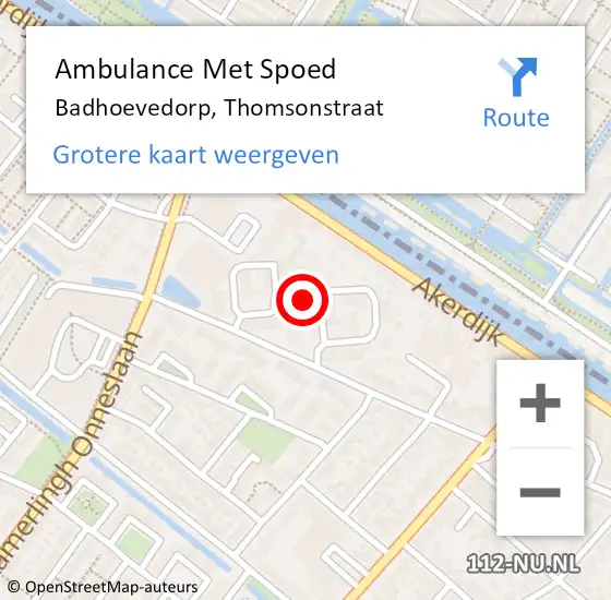 Locatie op kaart van de 112 melding: Ambulance Met Spoed Naar Badhoevedorp, Thomsonstraat op 12 oktober 2023 07:59