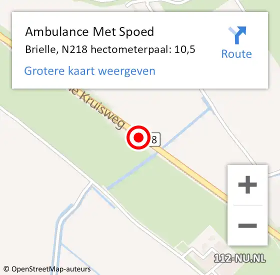 Locatie op kaart van de 112 melding: Ambulance Met Spoed Naar Brielle, N218 hectometerpaal: 10,5 op 12 oktober 2023 08:04