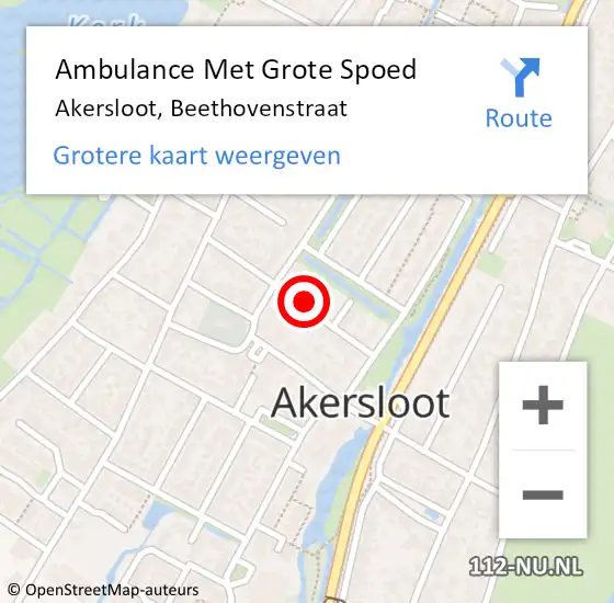 Locatie op kaart van de 112 melding: Ambulance Met Grote Spoed Naar Akersloot, Beethovenstraat op 12 oktober 2023 08:14