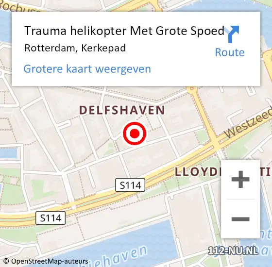 Locatie op kaart van de 112 melding: Trauma helikopter Met Grote Spoed Naar Rotterdam, Kerkepad op 12 oktober 2023 10:32