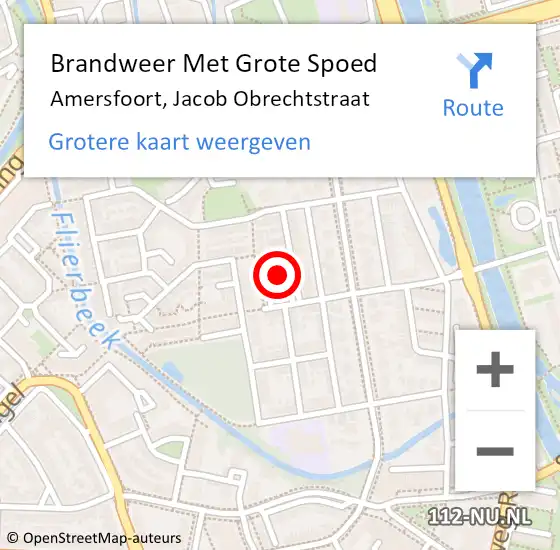 Locatie op kaart van de 112 melding: Brandweer Met Grote Spoed Naar Amersfoort, Jacob Obrechtstraat op 12 oktober 2023 12:23