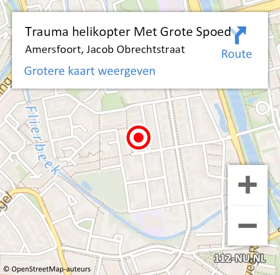 Locatie op kaart van de 112 melding: Trauma helikopter Met Grote Spoed Naar Amersfoort, Jacob Obrechtstraat op 12 oktober 2023 12:24