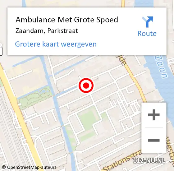 Locatie op kaart van de 112 melding: Ambulance Met Grote Spoed Naar Zaandam, Parkstraat op 12 oktober 2023 12:51