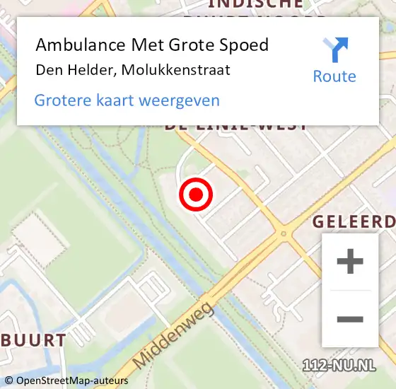 Locatie op kaart van de 112 melding: Ambulance Met Grote Spoed Naar Den Helder, Molukkenstraat op 12 oktober 2023 13:27
