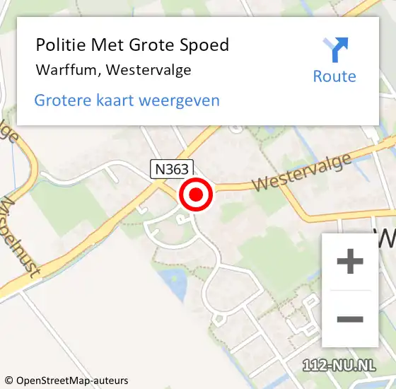 Locatie op kaart van de 112 melding: Politie Met Grote Spoed Naar Warffum, Westervalge op 12 oktober 2023 13:44