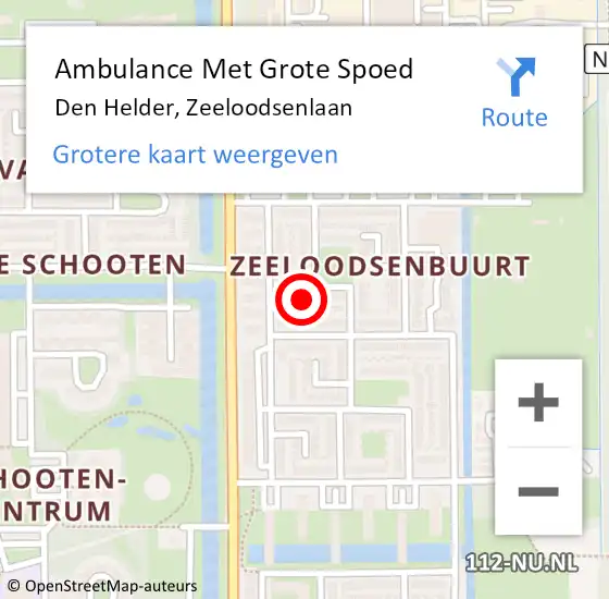 Locatie op kaart van de 112 melding: Ambulance Met Grote Spoed Naar Den Helder, Zeeloodsenlaan op 12 oktober 2023 14:53