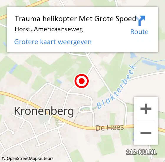Locatie op kaart van de 112 melding: Trauma helikopter Met Grote Spoed Naar Horst, Americaanseweg op 12 oktober 2023 15:44