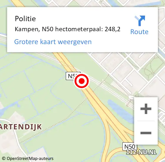 Locatie op kaart van de 112 melding: Politie Kampen, N50 hectometerpaal: 248,2 op 12 oktober 2023 16:10
