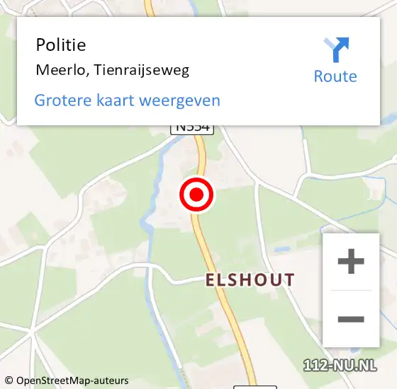 Locatie op kaart van de 112 melding: Politie Meerlo, Tienraijseweg op 12 oktober 2023 17:24