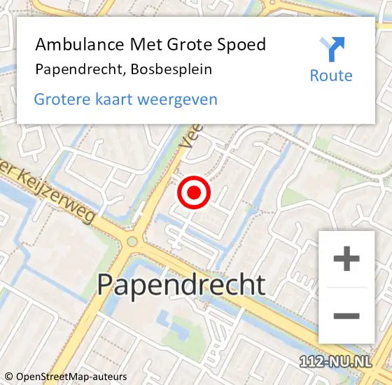 Locatie op kaart van de 112 melding: Ambulance Met Grote Spoed Naar Papendrecht, Bosbesplein op 12 oktober 2023 17:41