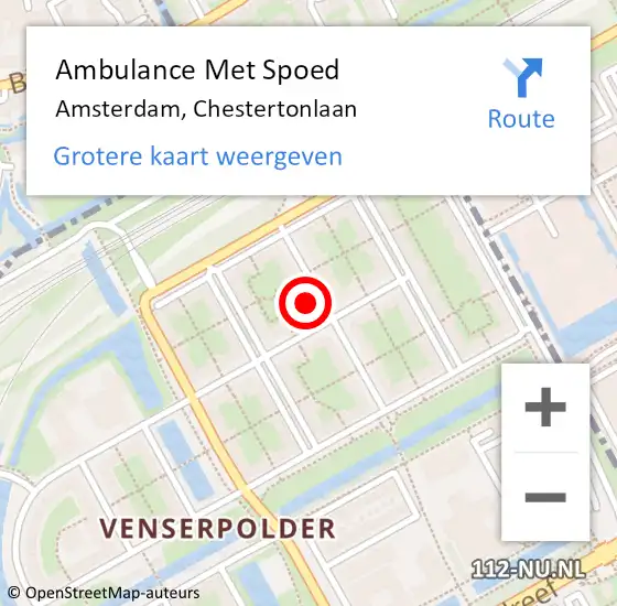 Locatie op kaart van de 112 melding: Ambulance Met Spoed Naar Amsterdam, Chestertonlaan op 12 oktober 2023 19:12