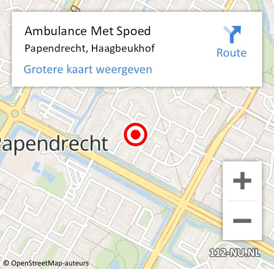 Locatie op kaart van de 112 melding: Ambulance Met Spoed Naar Papendrecht, Haagbeukhof op 12 oktober 2023 20:27