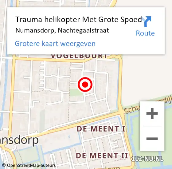 Locatie op kaart van de 112 melding: Trauma helikopter Met Grote Spoed Naar Numansdorp, Nachtegaalstraat op 12 oktober 2023 20:51