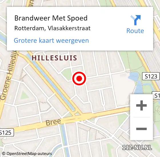 Locatie op kaart van de 112 melding: Brandweer Met Spoed Naar Rotterdam, Vlasakkerstraat op 12 oktober 2023 21:11