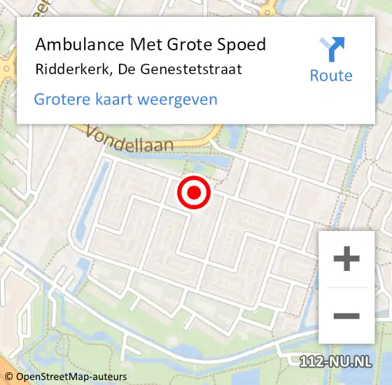 Locatie op kaart van de 112 melding: Ambulance Met Grote Spoed Naar Ridderkerk, De Genestetstraat op 12 oktober 2023 23:12