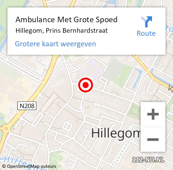 Locatie op kaart van de 112 melding: Ambulance Met Grote Spoed Naar Hillegom, Prins Bernhardstraat op 11 september 2014 12:35